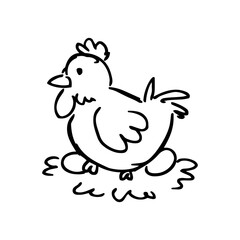 Chicken with eggs line icon. Vector illustration of a chicken on a white background.