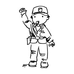 hand drawing cartoon character road policeman, traffic cop, vector illustration on white background