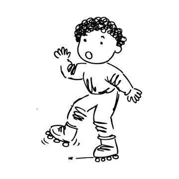 Boy on roller skates. Vector illustration in doodle style., boy with skateboard