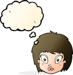 cartoon surprised female face with thought bubble