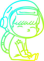 cold gradient line drawing of a cartoon curious astronaut