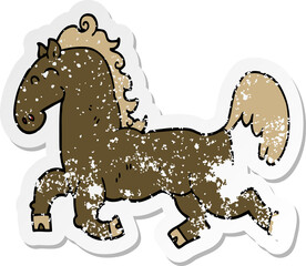 distressed sticker of a cartoon stallion
