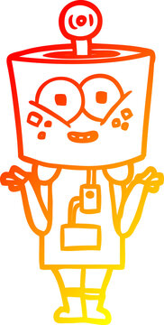 recommend clip art: warm gradient line drawing of a happy cartoon robot shrugging shoulders