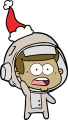 hand drawn line drawing of a surprised astronaut wearing santa hat