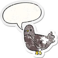 cartoon bird with speech bubble distressed distressed old sticker