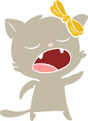 flat color style cartoon cat meowing