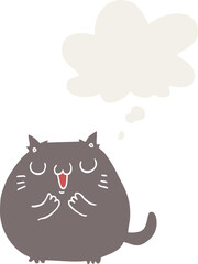 happy cartoon cat with thought bubble in retro style