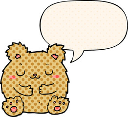cute cartoon bear with speech bubble in comic book style