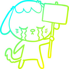 cold gradient line drawing of a cartoon dog crying