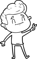 happy cartoon man giving a peace sign