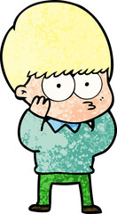 nervous cartoon boy