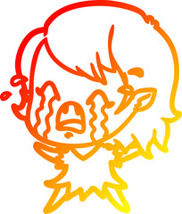 warm gradient line drawing of a cartoon crying vampire girl