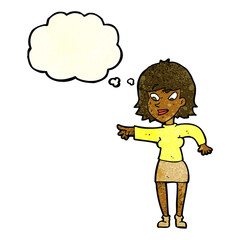 Fototapeta premium cartoon woman pointing with thought bubble