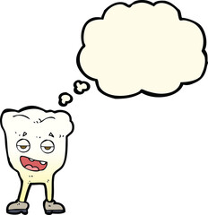 cartoon tooth looking smug with thought bubble