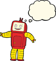 cartoon funny robot with thought bubble