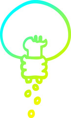 cold gradient line drawing of a cartoon shining light bulb
