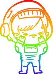 rainbow gradient line drawing of a cartoon space girl making mistake