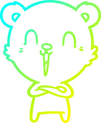 cold gradient line drawing of a happy cartoon bear