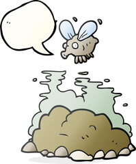 freehand drawn speech bubble cartoon fly and manure