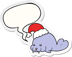 cartoon christmas walrus with speech bubble sticker