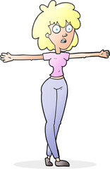 freehand drawn cartoon woman spreading arms