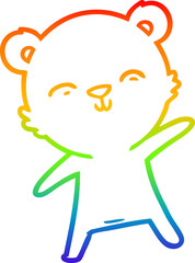 rainbow gradient line drawing of a happy cartoon polar bear pointing