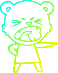 cold gradient line drawing of a angry cartoon bear in dress shouting
