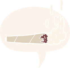 cartoon marijuiana joint with speech bubble in retro style