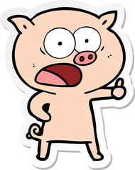 sticker of a cartoon pig shouting