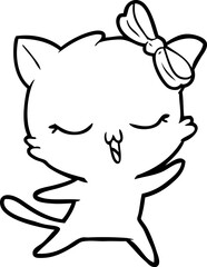 cartoon dancing cat with bow on head