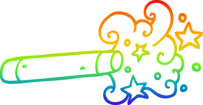rainbow gradient line drawing of a cartoon magician wand