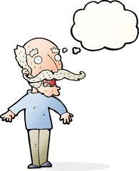 cartoon old man gasping in surprise with thought bubble