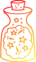 warm gradient line drawing of a cartoon magic potion