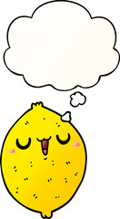 cartoon happy lemon with thought bubble in smooth gradient style