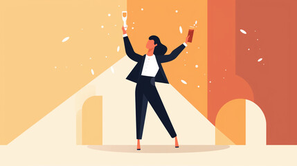 Businesswoman celebrating success flat vector