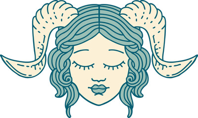 Retro Tattoo Style tiefling character face