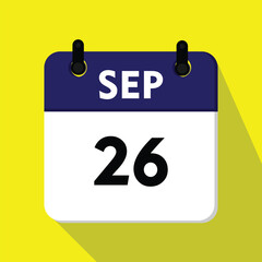 calendar with a date of the day, icon isolated on white, 26 september icon, calender icon, new calender