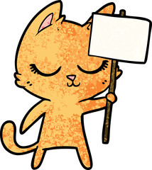 calm cartoon cat with placard