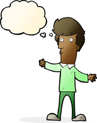 cartoon startled man with thought bubble