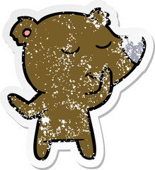 distressed sticker of a happy cartoon bear