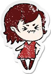 distressed sticker of a annoyed cartoon vampire girl
