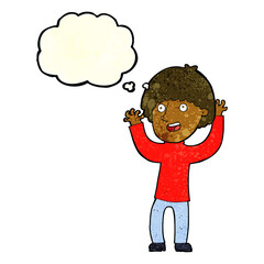 cartoon happy boy laughing with thought bubble