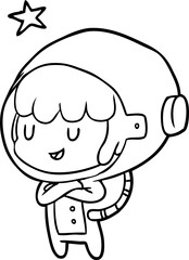 line drawing of a female future astronaut in space suit