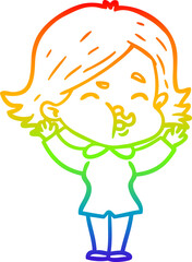 rainbow gradient line drawing of a cartoon girl pulling face