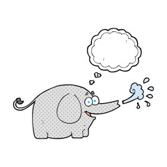 freehand drawn thought bubble cartoon elephant squirting water