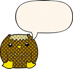 cartoon owl with speech bubble in comic book style