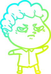 cold gradient line drawing of a cartoon angry man