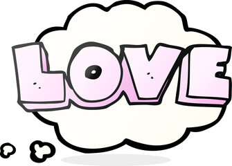 freehand drawn thought bubble cartoon word love