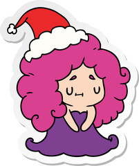 hand drawn christmas sticker cartoon of kawaii girl