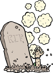 cartoon zombie rising from grave
